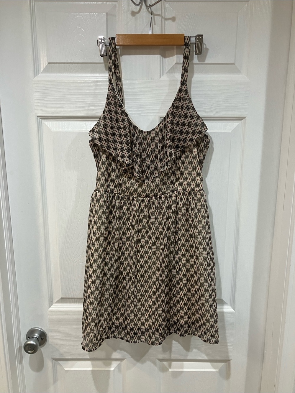 Bar III Black and Beige Printed Ruffle Mini Dress